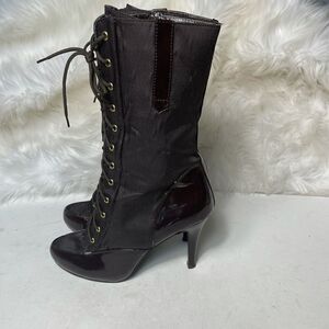 Herstyle brown lace up boots heels nylon and faux leather size 10